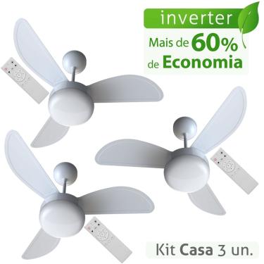 Imagem de Kit Ventilador de Teto Ventisol Fênix Branco Inverter Controle Remoto - Bivolt - Kit 03 Unidades