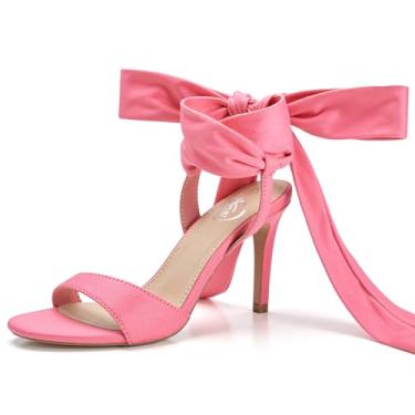 Imagem de Trary Salto feminino rosa roxo nude vermelho preto com cadarço salto grosso para mulheres, sandálias de salto com tiras para mulheres, salto de plataforma alta, salto largo confortável de amarrar com