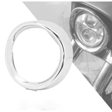 Imagem de HDBUBALUS Anel de acabamento de farol para motocicleta, lâmpada de cabeça de viseira, anel para decoração apto para Harley Touring Street Glide Road King Electra Glide 2014 - Cromado