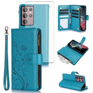 Imagem de Asuwish Capa de celular para Samsung Galaxy S22 Ultra 5G carteira celular com protetor de tela alça de pulso flor flip zíper porta-cartão slot suporte suporte S22ultra 22S S 22 S22ultra5g 6,8 mulheres