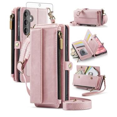 Imagem de Asuwish Capa de telefone para Samsung Galaxy S23 FE 5G capa carteira com zíper com protetor de tela e alça transversal alça flip bloqueio RFID suporte para cartão celular S 23 EF S23FE 23S mulheres