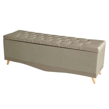 Imagem de Recamier Calçadeira Baú Barcelona Queen 160 Cm Botão Encapados Pés Palito Suede Bege Do...