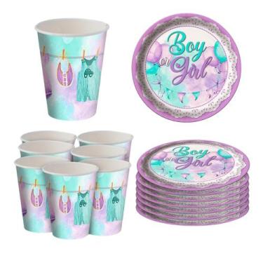 Imagem de Kit Festa Pratos e Copos para Aniversário Comemoração - Chá Revelaçao 