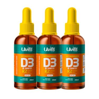 Imagem de 3x Vitamina D3 + K2 Gotas Frasco 20 ml cada - Uvits