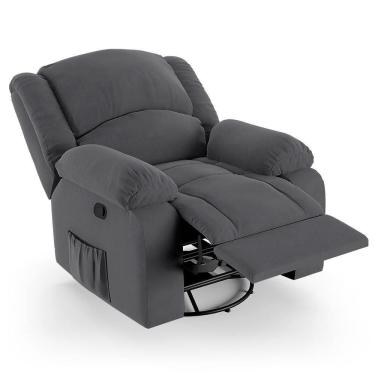Imagem de Poltrona Do Papai Reclinável Pietra Glider Giratória Massagem Fh9 Veludo Cinza - Mpozenato