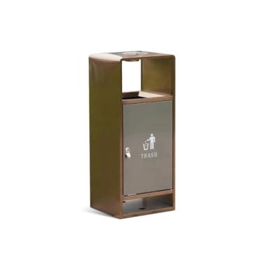 Imagem de Lixeira para Área Externa Cesto de lixo externo 40L Cesto de lixo grande quadrado de metal com abertura lateral, cesto de lixo comercial moderno (com cinzeiro) Lixeira para Área Externa
