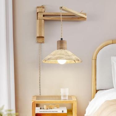 Imagem de maesta Apliques De Parede De Madeira, Luminária De Parede Com Braço Articulado E Interruptor Liga/Desliga Regulável, Luminária Vintage De Parede Com Fio Para Mesa De Cabeceira, Abajur De Leitura - L