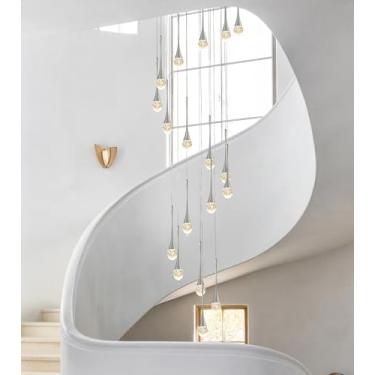 Imagem de chandiry Lustre De Cristal Em Formato De Gota De Chuva Em Espiral Longa, Luminária De Teto Alto Para Hall De Entrada, Corredor, Sala De Estar, Escada, Led Regulável De 2700-6000K (Cromado, 18 Luzes)