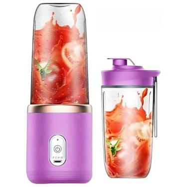 Imagem de 400ML 6 Lâminas Espremedor Elétrico Mini Liquidificador Portátil De Suco De Alimentos Misturador Leite Smoothie(2 COPOS LILÁS)