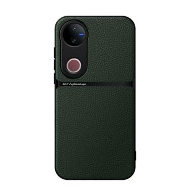 Imagem de Kepuch Capa para Vivo V50 5G Intl - Litchi Grano Case Placa de Metal Embutida - Verde