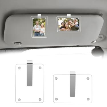 Imagem de Pacote com 2 porta-retratos de viseira de sol de carro, suporte de foto de acrílico para carro, clipe magnético de 6 x 8 cm, moldura para carro, suporte de foto de carro para exibição horizontal e