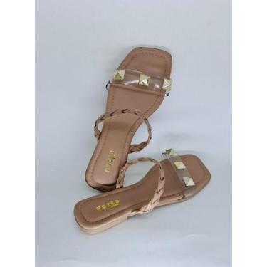 Imagem de Rasteira rasteirinha Feminino Tiras Cristais com aplicaçao - Rozes, Nu