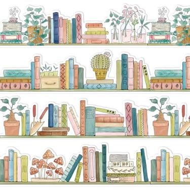 Imagem de JarThenaAMCS 60 peças Boho Bookshelf Bulletin Board Borders Vaso Planta Autoadesivo Acabamento Adesivo Decalques para Casa Sala de Aula Biblioteca Festa Decoração de Parede