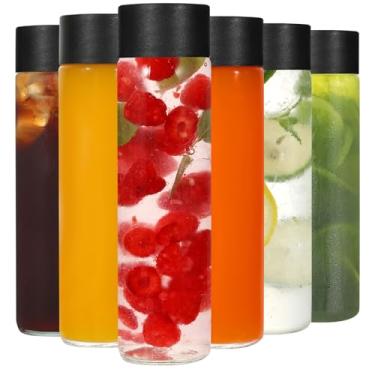 Imagem de Danmu Garrafas de suco de vidro com tampas de 350 ml, garrafas de suco de vidro reutilizável 100% à prova de vazamento para suco, água, kombucha, leite, milkshake, café, pacote com 6, pode ser lavado