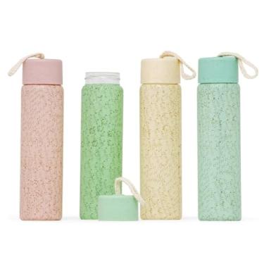 Imagem de Garrafa de Vidro 330ml com acabamento adesivado, Base Anti-impacto, para Água, Chá e Suco