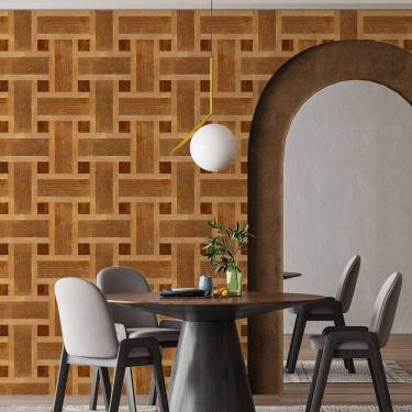 Imagem de Kit 9 Rolos Papel De Parede Adesivo Madeira Mosaico 3,0M