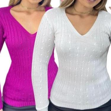 Imagem de Kit 2 Blusas Femininas Industrie Suéter Malha Tricô Lilás e Manga Longa Tamanho:Único;Cor:-Masculino