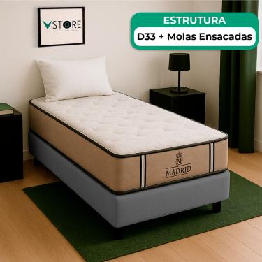 Imagem de Cama Box Baú Solteirão Cinza E Colchão Madrid Molas Vstore