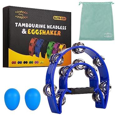 Imagem de Pandeiro Glory Double Row, meia lua dupla fileira metal jingles instrumentos de mão percussão com pega, pandeiristas para adultos, festa, presente, azul