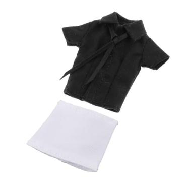 Imagem de simhoa Roupas de boneca feminina em escala 1/12, fantasia, camisa com saia curta e gravata, roupas para bonecos de ação, para bonecos de ação de 6 polegadas, Camisa Preta