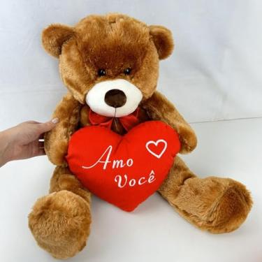 Imagem de Urso de Pelúcia Com Coração Grande Amo Você Bicho Macio Presente (Caramelo com coração)
