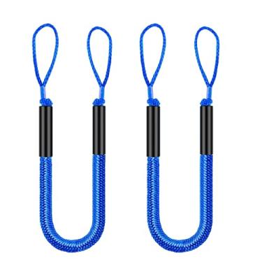 Imagem de 2 peças de linhas de doca elástica para barco, corda de amarração de 1,4 m para ancoragem se estende até 1,8 m, linha de amarração acessórios de barco cordas de ancoragem laços de doca PWC para barcos