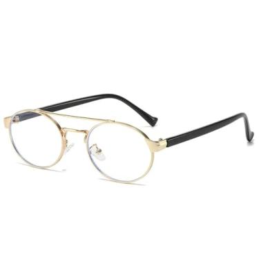 Imagem de HCPIHF Óculos de armação pequena de metal UV400, masculino, redondo, feminino e masculino, estilo vintage de metal (tamanho único/dourado transparente)