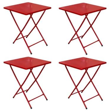 Imagem de Conjunto 4 Mesa Dobrável Bar Restaurante Aço Ferro (Vermelho)