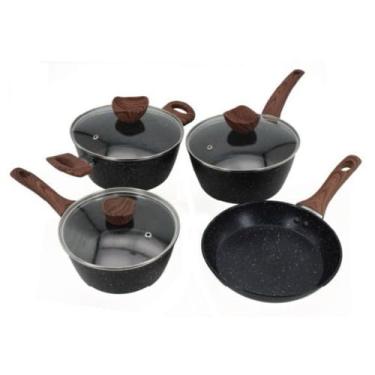 Imagem de Conjunto de Panelas Antiaderente, 4 Peças, Fundo Triplo de Indução, com Tampa de Vidro, Preto, 16-20cm