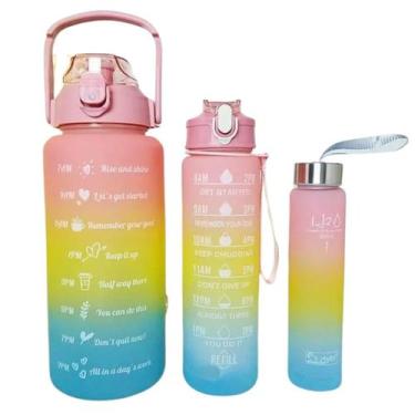 Imagem de Kit 3 Garrafas Squeeze 2L 900ml 300ml Com Adesivos e Canudos - Friburg