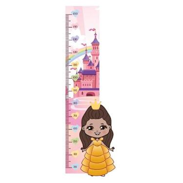 Imagem de Papel de Parede Adesivo Decorativo Régua de Crescimento Princesa Infantil Lavável Seguro Fácil Aplicação Ideal Decoração Quarto Bebê Menina Área Kids