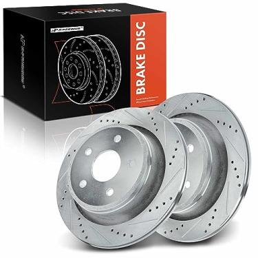 Imagem de A-Premium Rotores de freio a disco traseiro perfurados e ranhurados de 13,86 polegadas (352 mm) compatíveis com modelos selecionados Dodge, Ram e Chrysler - Ram 1500 2002-2010, 1500 2011-2018, Durango