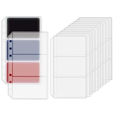 Imagem de Mogoostry 12 peças de fichário A6 com 3 bolsos para cartões, protetor de folha de PVC fosco, abertura lateral, preenchedores de cartões fotográficos, páginas de inserção para fichário de dinheiro