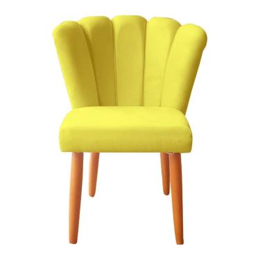 Imagem de Cadeira Poltrona Sala de Jantar Penteadeira Reforçada Decorativa Pétala Suede Amarelo