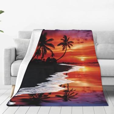 Imagem de Cobertor de microlã com estampa de palmeiras ao anoitecer, cobertor ultramacio e felpudo, cobertor aconchegante e leve para casa, quarto, sofá, escritório, 152 x 127 cm