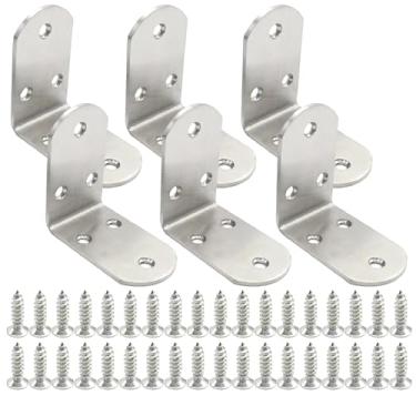 Imagem de Newnessai 6 suportes de prateleira, 65 × 65 × 38 mm suporte de prateleiras flutuantes de metal resistente, suporte de canto em L de aço inoxidável para prateleiras de madeira de parede (prata)