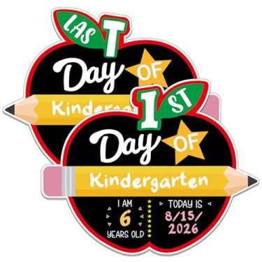 Imagem de AmazingSpark Quadro negro do primeiro e último dia de aula, 30 x 24 cm, placa de maçã de volta às aulas dupla face para crianças, meninos, meninas, reutilizável, pré-escolar, jardim de infância