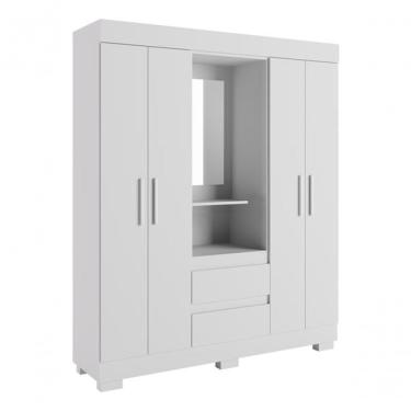 Imagem de Guarda-roupa Infantil Portugal Com Espelho 4 Portas E 2 Gavetas Linhamobília Branco