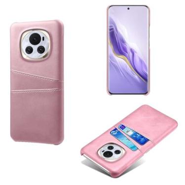 Imagem de Capas Compatível com Honor Magic6,Caso de couro PU-Tampa de telefone a prova de choque com 2 slots de cartão,Proteção anti-impressão digital e anti-gota-Pink