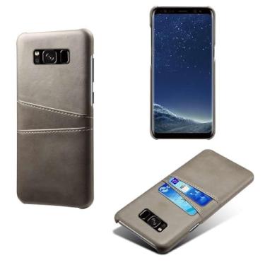 Imagem de Capas Compatível com Samsung Galaxy S8,Caso de couro PU-Tampa de telefone a prova de choque com 2 slots de cartão,Proteção anti-impressão digital e anti-gota-Grey