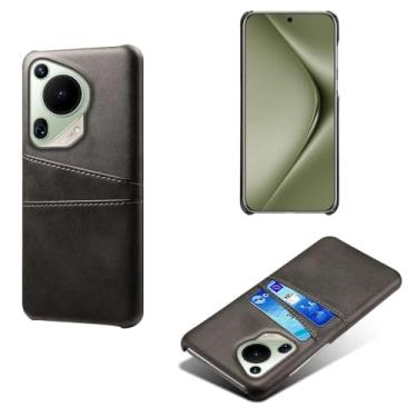 Imagem de Capas Compatível com Huawei Pura 70 ultra,Caso de couro PU-Tampa de telefone a prova de choque com 2 slots de cartão,Proteção anti-impressão digital e anti-gota-Black