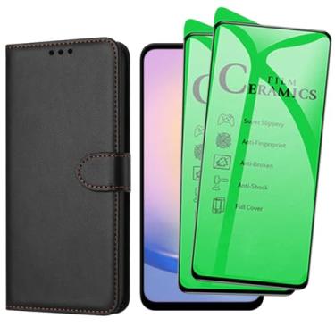 Imagem de Capa Carteira Flip Case para Samsung Galaxy A25 com 2 Películas de Proteção em Cerâmica Premium, Preto