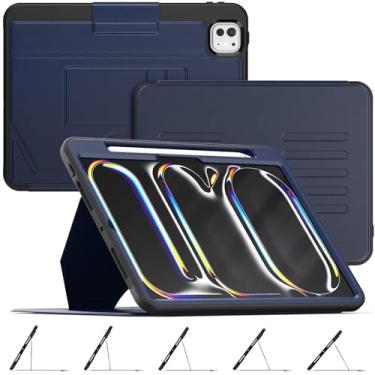 Imagem de HXCASEAC Capa magnética forte para iPad Pro 11 polegadas 2024 (M4), capa protetora de couro PU com suporte para lápis, suporte multiângulo, compartimentos para cartão para iPad Pro 11 5ª geração