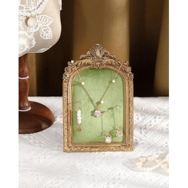Imagem de Wonderjune Suporte de exibição de joias vintage, suporte de colar, brinco, bandeja de resina para fotografia, adereços, organizador de moldura com suporte de veludo para presentes (18 x 11 x 1,7 cm