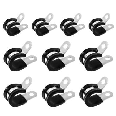 Imagem de FOCMKEAS 10 grampos de metal isolados acolchoados de 10 mm Grampos de cabo tipo R de aço inoxidável 3/8 para tubo, linha, suporte de mangueira de ar, suporte de mangueiras, suporte de tubo de borracha