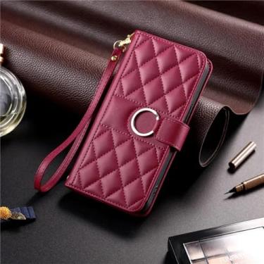 Imagem de Capa de couro flip para Samsung Galaxy A21s A51 A71 A12 A32 A52 A03 A13 A23 A33 A53 A73 A10 A20e A40 A50 A70 (capa tipo carteira para A53 5G/Vermelho)