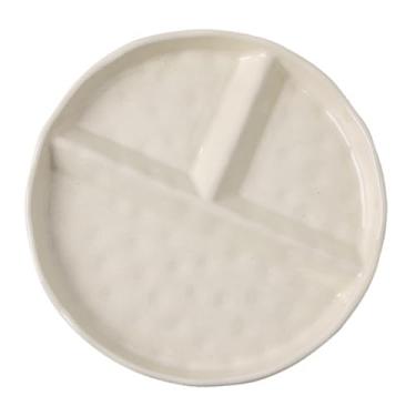 Imagem de KiBcsLic Prato de jantar de porcelana, bandeja de cerâmica, presentes de inauguração, prato moderno antiderrapante com divisórias para adultos, travessa de, Redondo Branco