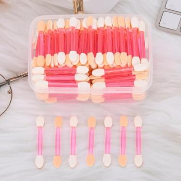 Imagem de 150 aplicador de sombra, pincel de maquiagem descartável, com ponta de esponja, oval, aplicadores de sombra, dupla face, com recipiente, rosa