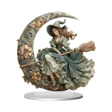 Imagem de predolo Lembrancinhas para festa de vassoura 2D, arte moderna, fantasia, lua, bruxa, decoração, fada, estatueta de bruxa para mesa, estante, sala de jantar