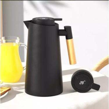 Imagem de Garrafa Térmica Digital com Display LED, 1 Litro, Ideal para Café, Chá e Bebidas, Mantém Quente e Frio, Com Medidor de Temperatura- QH Shopp (Branco.) (Preto)